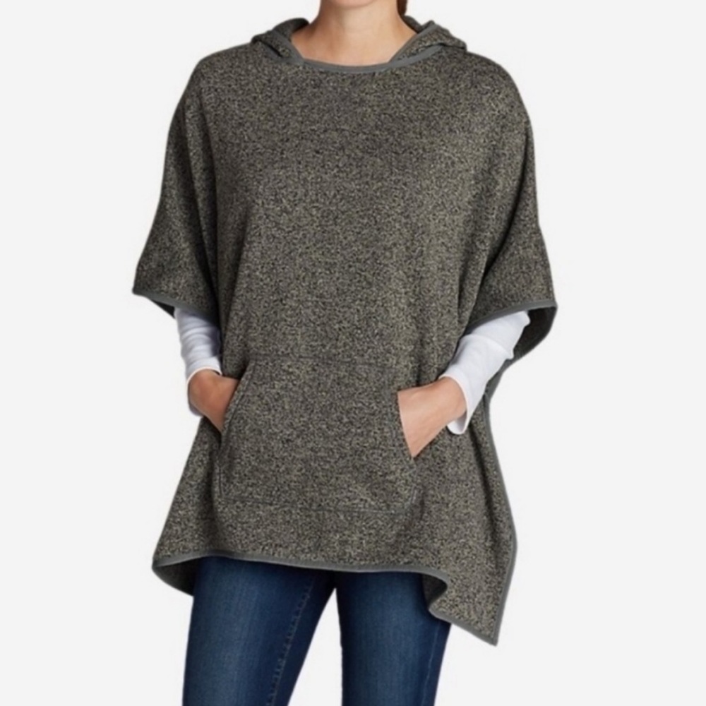 EDDIE Bauer Women's Gray Hooded Poncho Sweatshirt Front Pocket Sz S/M